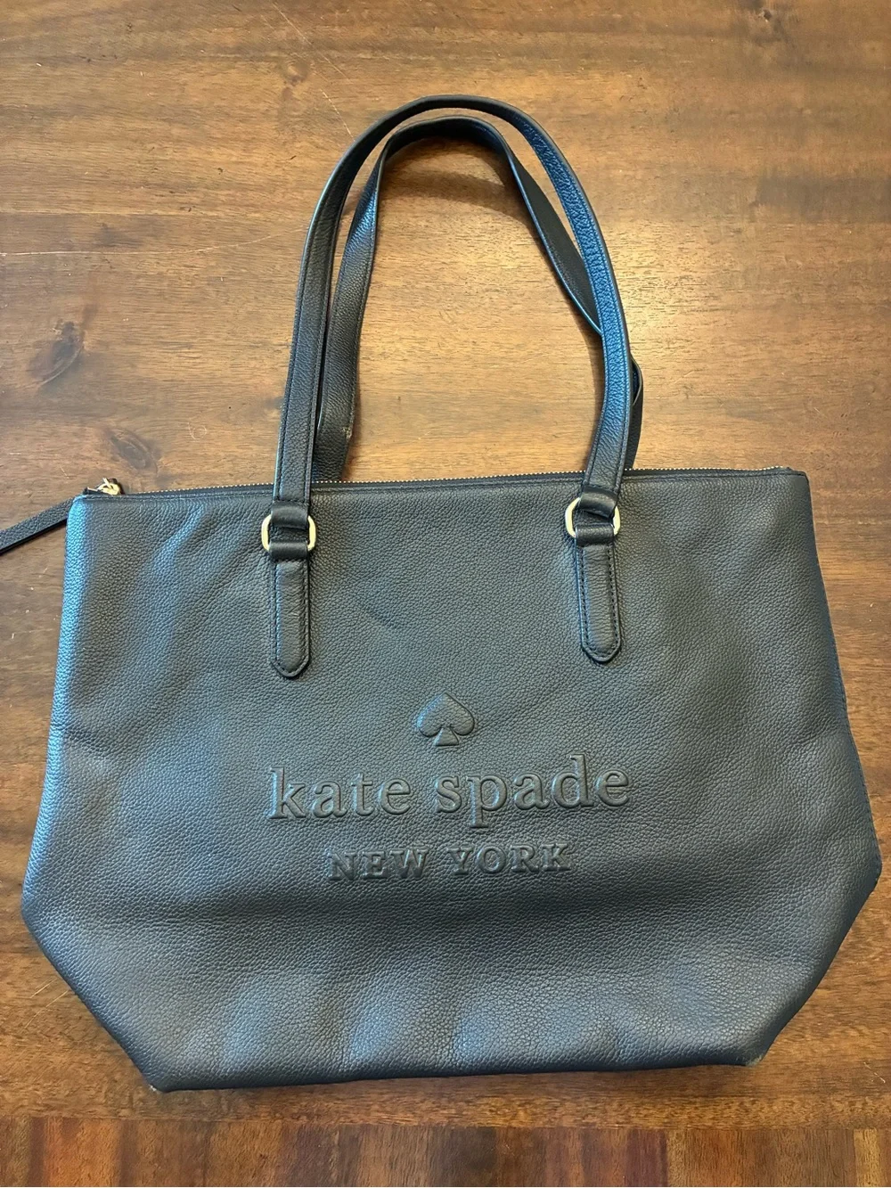 Kate Spade Larchmont Avenue Logo Penny Tote Bag Leather Purse Black